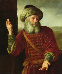 Porträt eines alten Mannes in einem extravaganten Kostüm